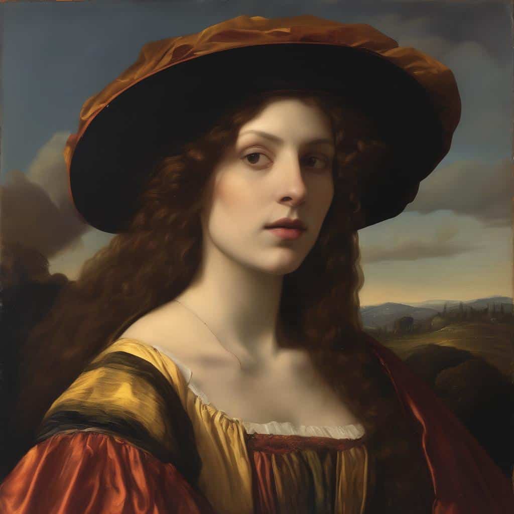 Ουά, μια ρεαλιστική αναπαράσταση γυναίκας με καπέλο σε τοπίο, βιογραφίες και ιστορικές αναλύσεις καλλιτεχνών.